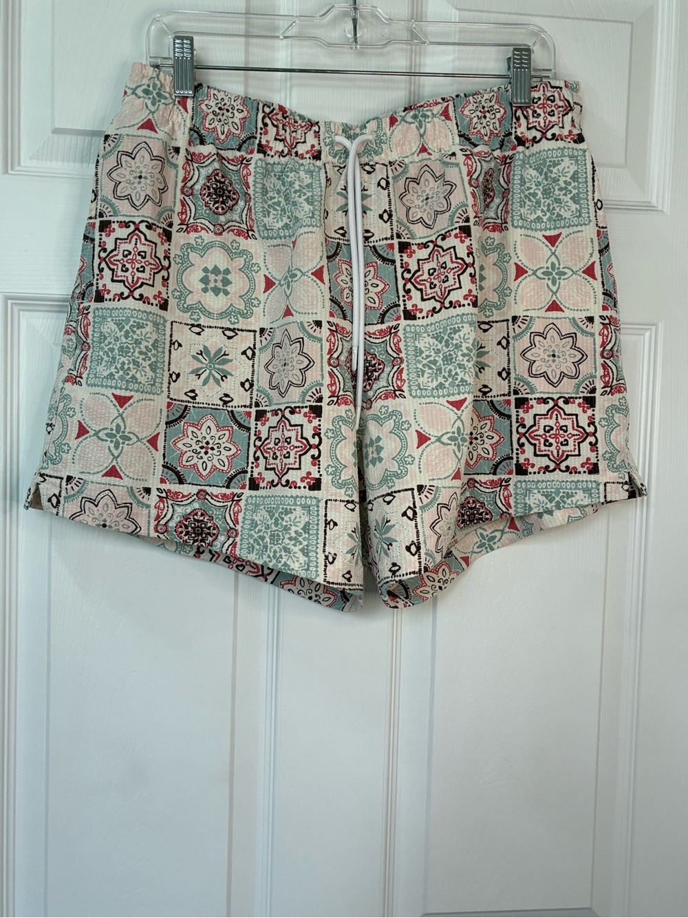Abercrombie & Fitch Relaxed Stretch Drawstring Swim Trunks Mens Large Mosaic